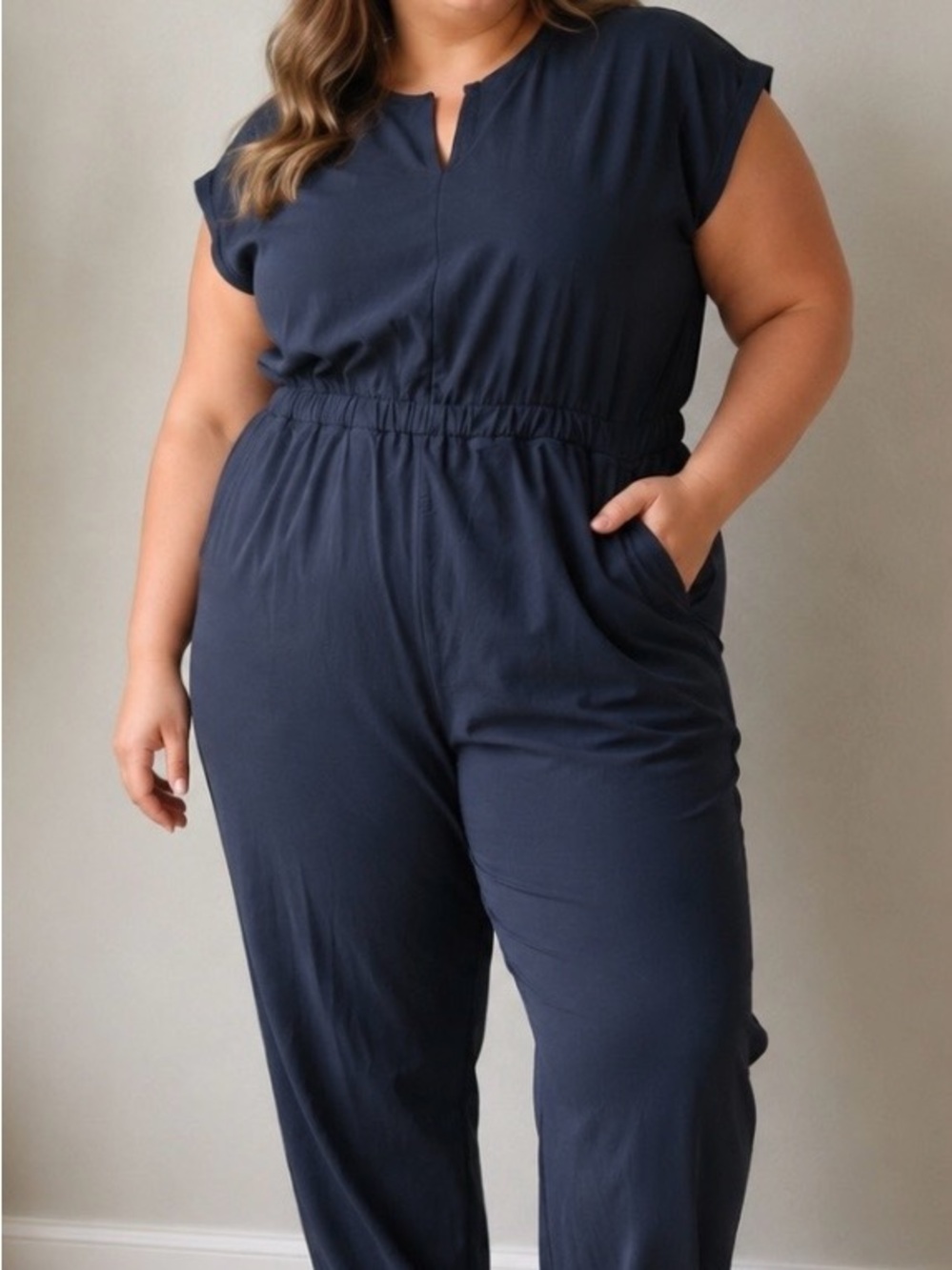 Love Scarlett Womens V-Neck Elastic Waist Black Jumpsuit SZ 1X